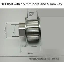 10L050 - 15 M BORE 5M KEY FITS VEVOR INDUSTRIAL SERVO MOTOR TIMING PULLEY SEWING