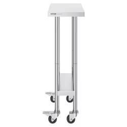 VEVOR STAINLESS STEEL WORK TABLE 24 X 12 X 38 INCH, WITH 4 WHEELS, 3 ADJUSTABLE