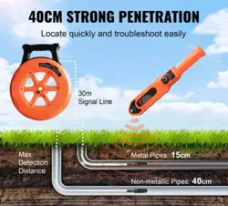 VEVOR PIPE BLOCKAGE DETECTOR LOCATORS 100FT/30M WATERPROOF PVC PLASTIC METALB113