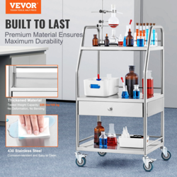 VEVOR LAB SERVING CART, 3 LAYERS STAINLESS STEEL UTILITY ROLLING CART, MEDICAL C