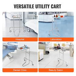 VEVOR STAINLESS STEEL LAB CART WITH SINGLE TRAY & 2 SILENT WHEELS FOR LAB CLINIC