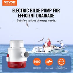 BILGE PUMP, 3000GPH 12V AUTOMATIC SUBMERSIBLE WITH FLOAT SWITCH FOR BOATS/POOLS