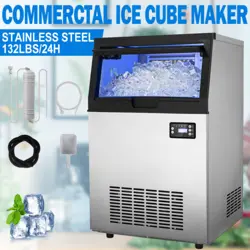 COMMERCIAL ICE MAKER MACHINE 132LB/24H WITH 33LBS STORAGE CAPACITY UNDER COUNTER
