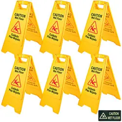WET FLOOR SIGN CAUTION WET FLOOR YELLOW FLOOR WET SIGN DOUBLE SIDED 6 PACKS