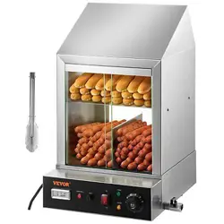 1200W COMMERCIAL HOT DOG STEAMER 2 TIER ELECTRIC BUN WARMER W/ SLIDE DOORS