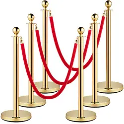 VEVOR VELVET ROPES AND POSTS GOLD STANCHION 5FT/1.5M CROWD CONTROL BARRIERS 6PCS