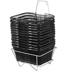 VEVOR SHOPPING BASKETS WITH HANDLES, 12PCS, BLACK METAL SHOPPING BASKET, PORTABL