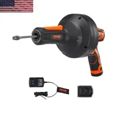 12V ELECTRIC DRAIN AUGER 25FT CORDLESS PLUMBING SNAKE AUTO FEED PIPELINE DRAIN C