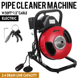 SEWER SNAKE DRILL DRAIN AUGER CLEANER 50FTX1/2'' ELECTRIC DRAIN CLEANING MACHINE