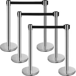 VEVOR CROWD CONTROL STANCHIONS BARRIERS 6-PACK WITH 3PCS RETRACTABLE BELTS FOR F