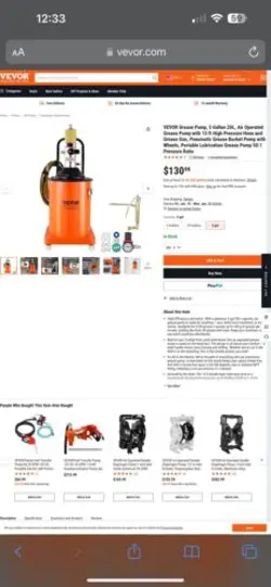 VEVOR GREASE PUMP, 5 GALLON 20L, AIR OPERATED GREASE PUMP WITH 13 FT