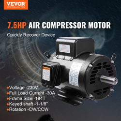 7.5HP 230V AIR COMPRESSOR MOTOR, 3450RPM, 30A, 184T FRAME, 1-1/8