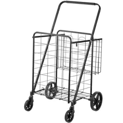 VEVOR FOLDING SHOPPING CART, JUMBO GROCERY CART WITH DOUBLE BASKETS, 360° SWIVEL