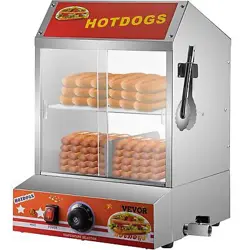 VEVOR HOT DOG STEAMER, 27L/24.52QT, 2-TIER HUT STEAMER FOR 175 HOT DOGS & 40 BUN