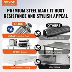 VEVOR STAINLESS STEEL PREP TABLE, 24 X 36 X 34 INCH, HEAVY DUTY METAL WORKTABLE