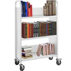 VEVOR BOOK CART, 200LBS LIBRARY CART, 30X14X49 INCH ROLLING BOOK CART SINGLE SID