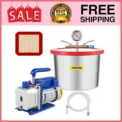2 GALLON STAINLESS STEEL VACUUM DEGASSING CHAMBER SILICONE KIT W/5 CFM PUMP HOSE