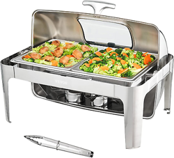 VEVOR ROLL TOP CHAFING DISH BUFFET SET, 9 QT, STAINLESS STEEL CHAFER WITH 2 HALF