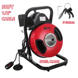 50FT DRAIN CLEANER MACHINE ELECTRIC DRAIN AUGER CLEANER SNAKE SEWER 1/2'' CABLE