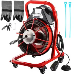VEVOR DRAIN CLEANER MACHINE ELECTRIC DRAIN AUGER 75 FTX3/8IN CABLE 250W WHEELS