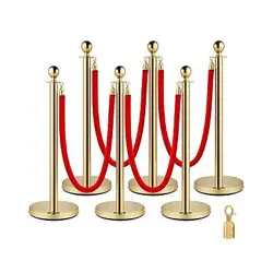 VEVOR VELVET ROPES AND STANCHION POST WITH BALL TOP AND FOUR WAY CONNECTION F...