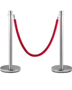 2 PCS CROWD CONTROL STANCHION POSTS QUEUE POLE BARRIER WITH RED VELVET ROPE