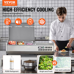 VEVOR REFRIGERATED CONDIMENT PREP STATION, 130 W COUNTERTOP REFRIGERATED CONDIME