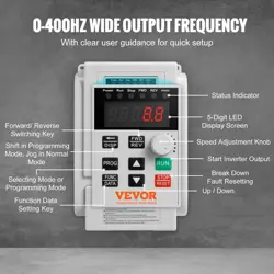 VEVOR VFD 2.2KW 10A 3HP VARIABLE FREQUENCY DRIVE FOR 3-PHASE MOTOR SPEED CONTROL