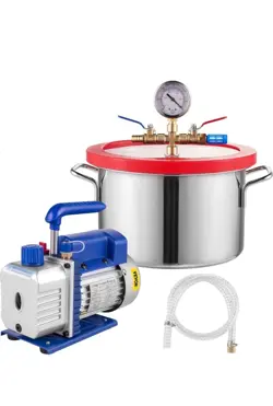 3 CFM VACUUM PUMP   1 GALLON VACUUM CHAMBER MANIFOLD AC 1720RPM 84L/MIN 220ML