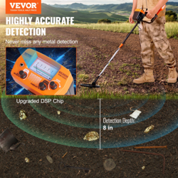 VEVOR METAL DETECTOR FOR ADULTS & KIDS, 8 INCH WATERPROOF SEARCH COIL WITH HIGH