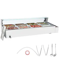 VEVOR COMMERCIAL FOOD WARMER 8*8QT COUNTERTOP BUFFET BAIN MARIE W/ GLASS SHIELD