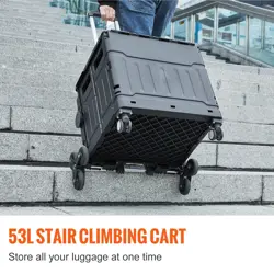 VEVOR STAIR CLIMBING CART 53L - FOLDABLE SHOPPING CART WITH LID & ADJUSTABLE HAN