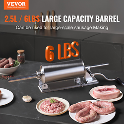 VEVOR MANUAL SAUSAGE STUFFER - 2.5L / 6 LBS HORIZONTAL SAUSAGE MACHINE, STAINLES