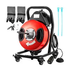 VEVOR 50FT X 1/2INCH SEWER SNAKE CLEANING MACHINE ON 4 WHEELS ELECTRI DRAIN A...