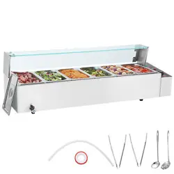 VEVOR COMMERCIAL FOOD WARMER 6*5QT COUNTERTOP BUFFET BAIN MARIE W/ GLASS SHIELD