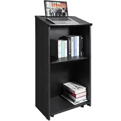 VEVOR PODIUM STAND 47 IN HOSTESS STAND WITH ROLLING WHEELS&STORAGE SHELVE BLACK