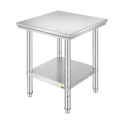 VEVOR STAINLESS STEEL 24 X 24 X 32 INCH COMMERCIAL KITCHEN PREP & WORK TABLE ...