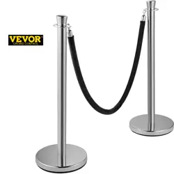 (2 PCS) CROWD CONTROL STANCHION SET, POLE BARRIER WITH 5-FOOT BLACK VELVET ROPE