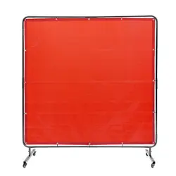 VEVOR WELDING SCREEN WITH FRAME 6' X 6' WELDING CURTAIN SCREEN ON 4 WHEELS RED