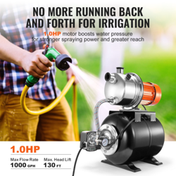VEVOR 1HP SHALLOW WELL PUMP WITH PRESSURE TANK - 1000GPH IRRIGATION BOOSTER PUMP