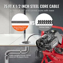 VEVOR DRAIN CLEANER MACHINE DRAIN AUGER 75FT X 1/2 INCH MANUAL FEED & 4 CUTTERS