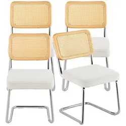 VEVOR RATTAN DINING CHAIRS SET OF 4, MID CENTURY MODERN DINING CHAIR, UPHOLSTERE