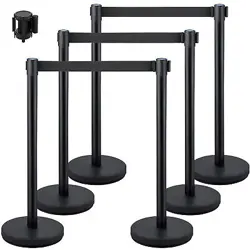 VEVOR 6PCS BLACK BELT STANCHION QUEUE POSTS STAND ROPE RETRACTABLE CROWD BARRIER