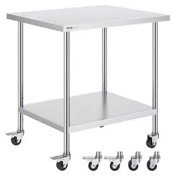 VEVOR STAINLESS STEEL WORK TABLE COMMERCIAL PREP TABLE 30X36 INCH WITH 4 CASTERS