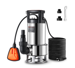 1HP SUMP PUMP, 4020GPH, 30FT LIFT STAINLESS STEEL SUBMERSIBLE SLUDGE PUMP