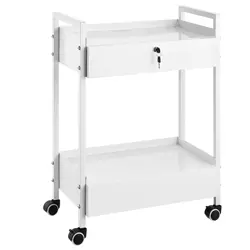 VEVOR TROLLEY CART DENTAL LAB TROLLEY STEEL MOBILE ROLLING SERVING CART 2 TIERS
