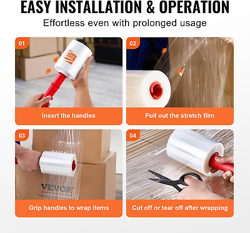 VEVOR STRETCH FILM, 5 INCHES X 1000 FEET, 4 PACK, 80 GAUGE INDUSTRIAL STRENGTH