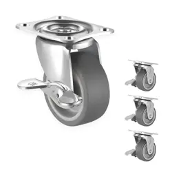 4 PACK 2 INCH SWIVEL RUBBER CASTERS WHEELS WITH BRAKE HEAVY DUTY LOCKING METAL