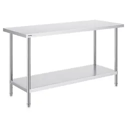 VEVOR STAINLESS STEEL PREP TABLE, 24 X 60 X 34 INCH, HEAVY DUTY METAL WORKTABLE
