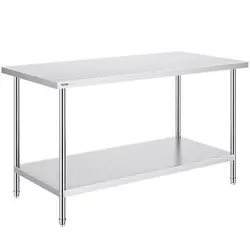 VEVOR STAINLESS STEEL PREP TABLE, 30 X 60 X 34 INCH, HEAVY DUTY METAL WORKTABLE